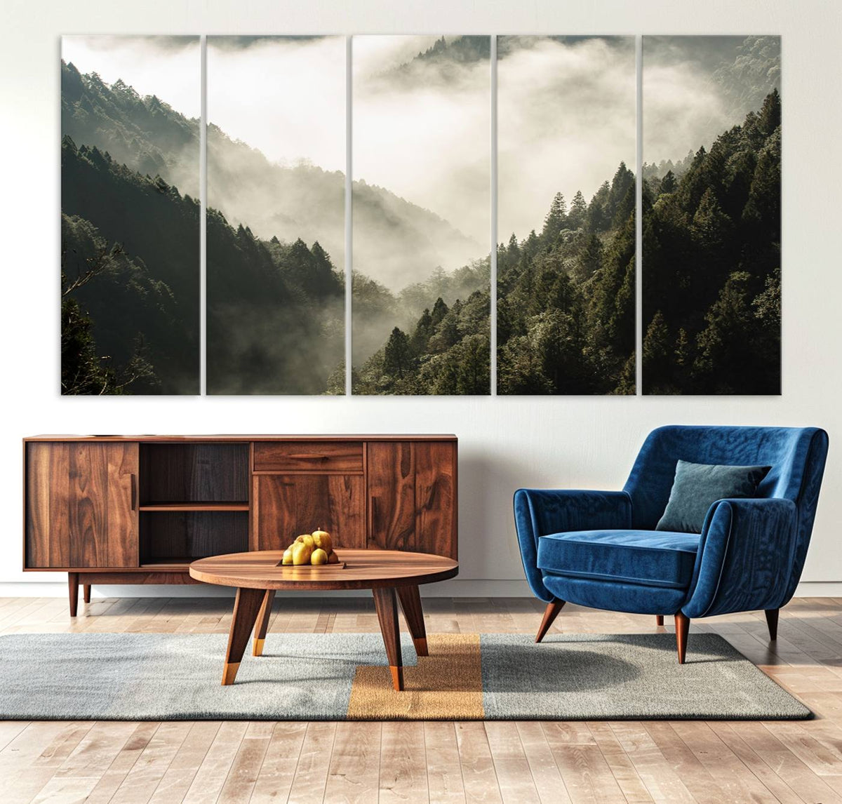 Misty Valley Wall Art Canvas Print | Foggy Forest and Pine Trees