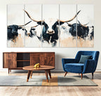 Texas Longhorn Wall Art Canvas Print | Majestic Horned Bull in Black and White