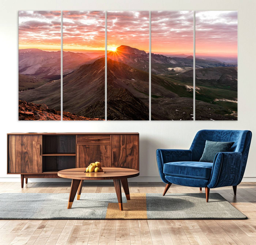 Mountain Sunrise Wall Art Canvas Print | Alpine Ridge Morning Light