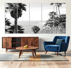 Palm Trees Wall Art Canvas Print, Framed Coastal Ocean Horizon Monochrome Art