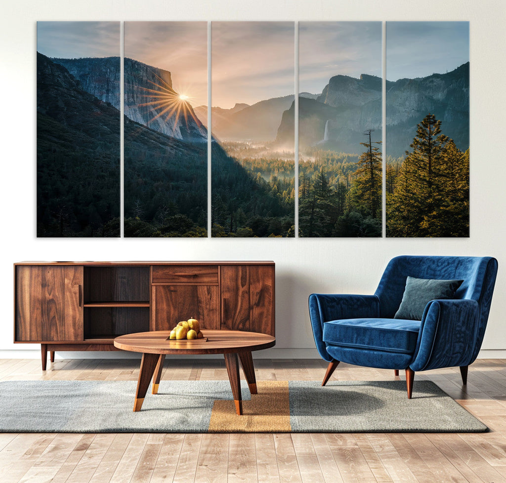Yosemite Valley Wall Art Canvas Print, Framed Mountain Landscape National Park Art
