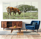 Texas Longhorn Wall Art Canvas Print, Rustic Western Ranch