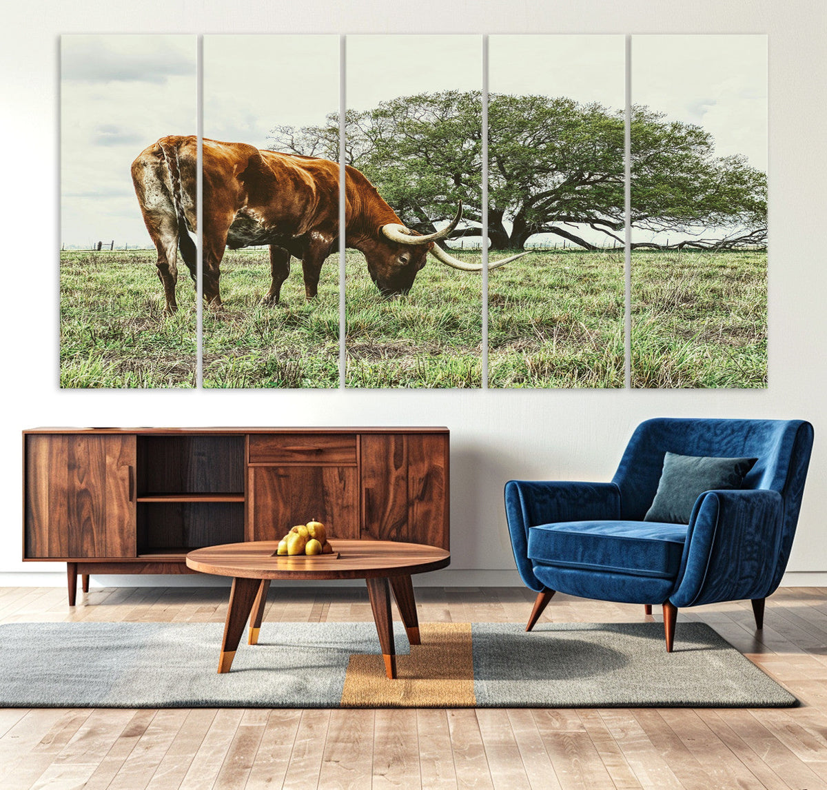 Texas Longhorn Wall Art Canvas Print, Rustic Western Ranch