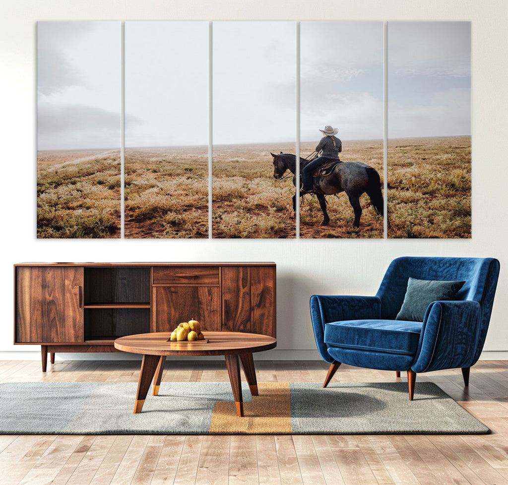 Cowboy Wall Art Canvas Print, Framed Western Rustic Ranch Scene