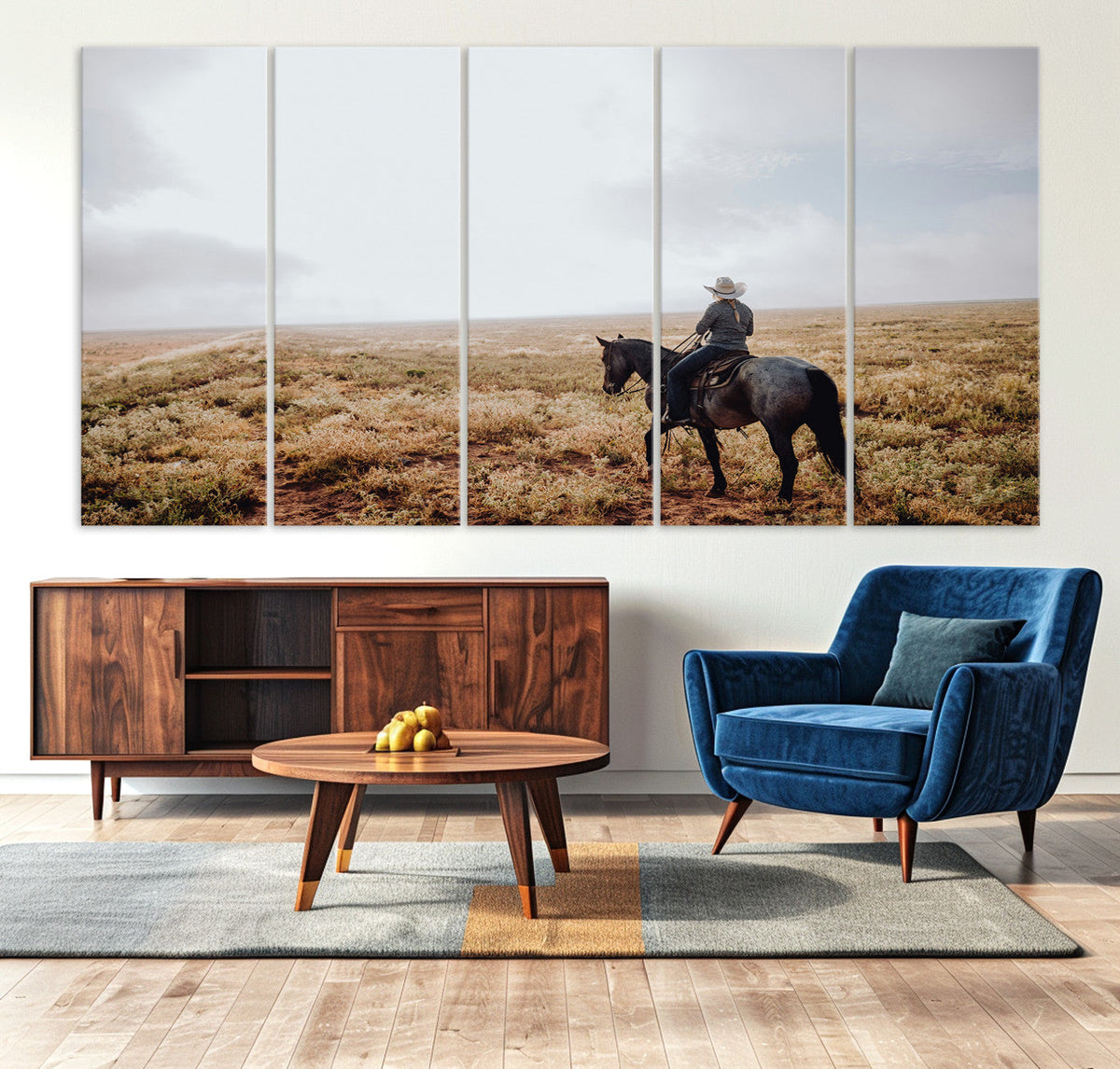 Cowboy Wall Art Canvas Print, Framed Western Rustic Ranch Scene