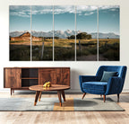 Rustic Farmhouse Wall Art Canvas Print, Teton Range Mormon Row Barn