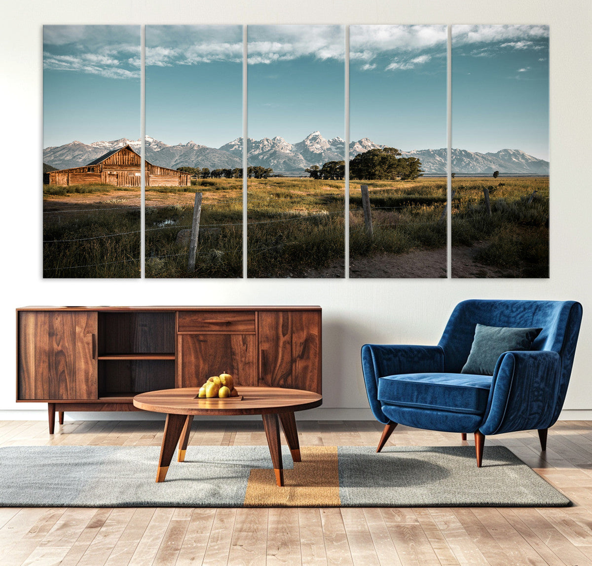 Rustic Farmhouse Wall Art Canvas Print, Teton Range Mormon Row Barn