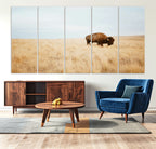 Buffalo Wall Art Canvas Print, Framed Western Wildlife Rustic Prairie Scene