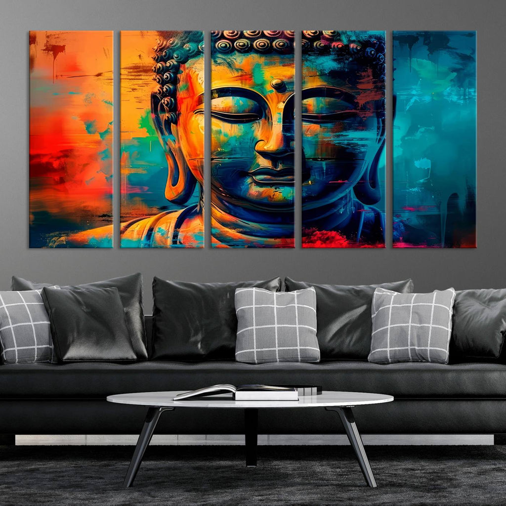 Colorful Buddha Wall Art | Framed Abstract Portrait Canvas