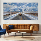 Bison Wall Art | Snowy Road Wall Art | Framed Mountain Landscape Canvas