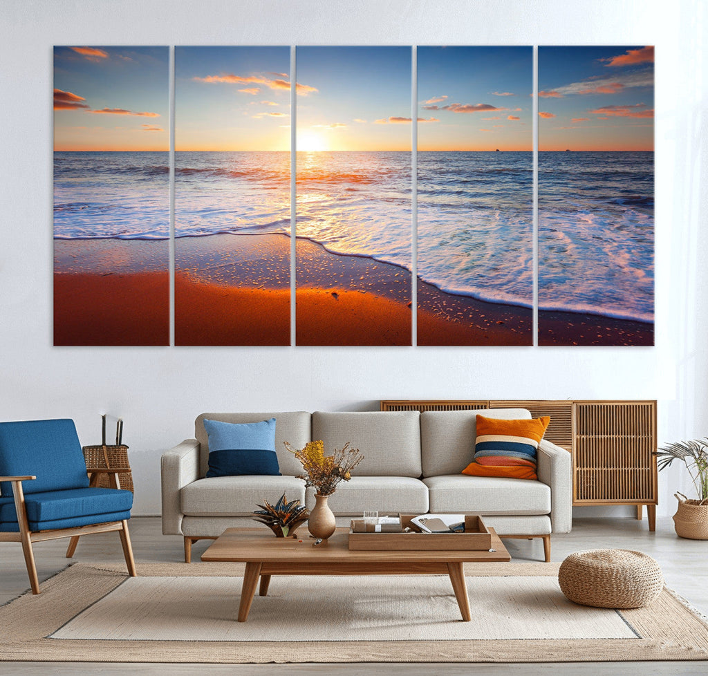 Ocean Beach Wall Art, Coastal Sunset Tropical Island Seascape Canvas Print