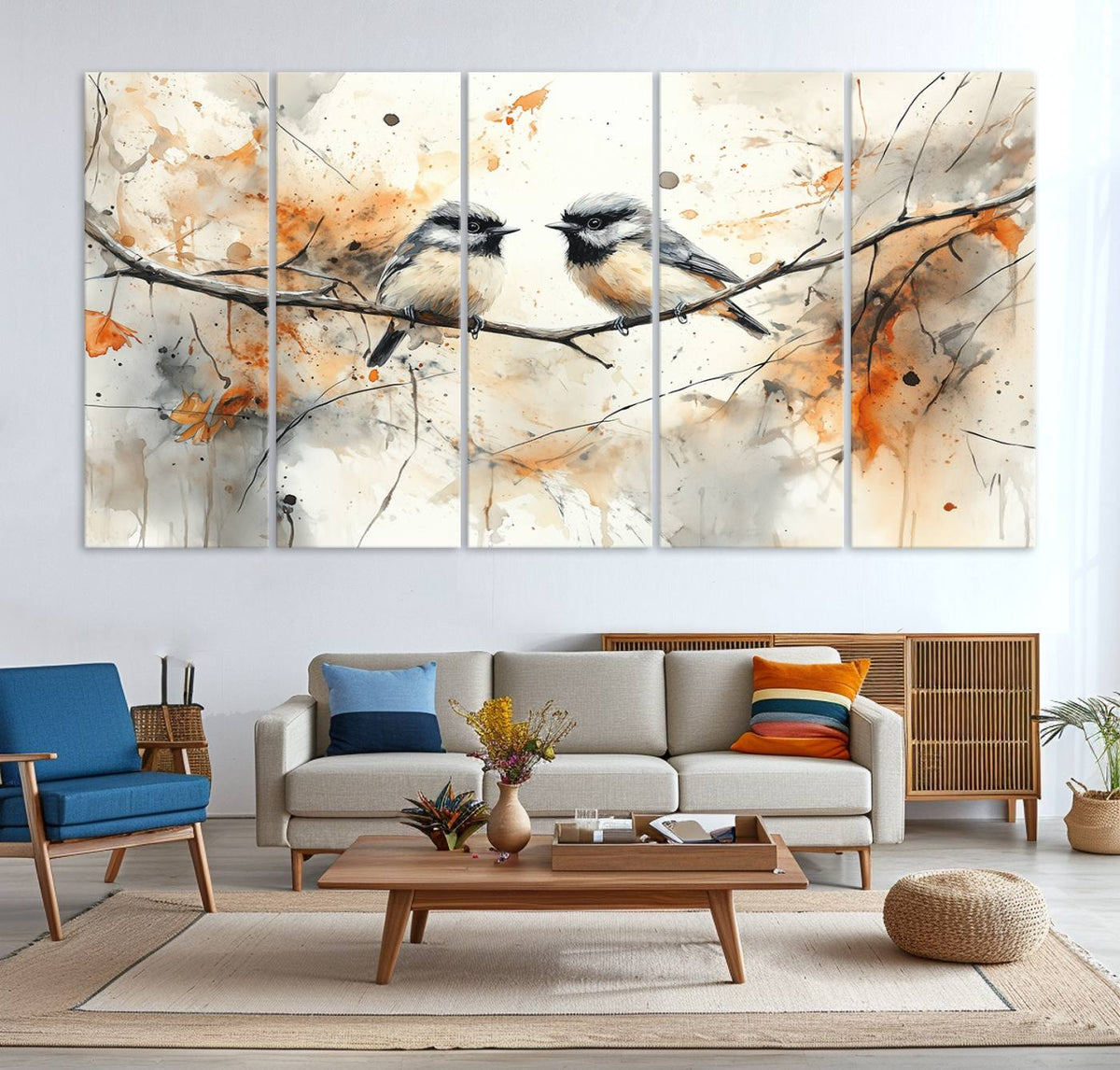 Beautiful Birds Wall Art | Framed Watercolor Branch Canvas
