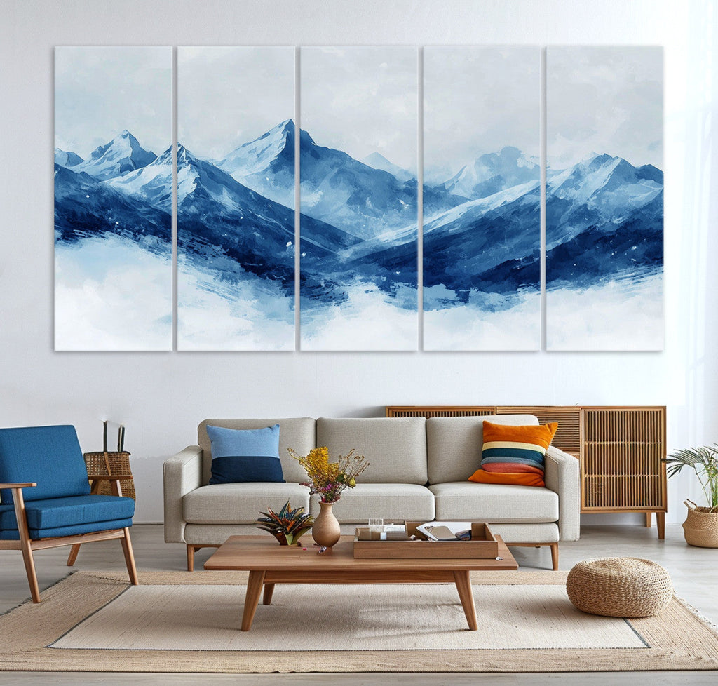 Blue Mountains Wall Art | Framed Snowy Range Canvas Artwork