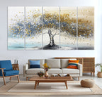 Silver Tree Wall Art | Framed Golden Leaves Canvas Artwork