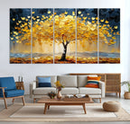 Golden Tree Wall Art | Framed Autumn Leaves Canvas Artwork