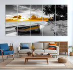 Yellow Rowboat Wall Art | Framed Tropical Shoreline Canvas