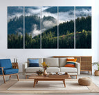 Misty Forest Wall Art Canvas Print | Pine Hills with Foggy Trees