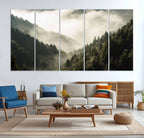 Misty Valley Wall Art Canvas Print | Foggy Forest and Pine Trees