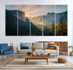 Yosemite Valley Wall Art Canvas Print, Framed Mountain Landscape National Park Art