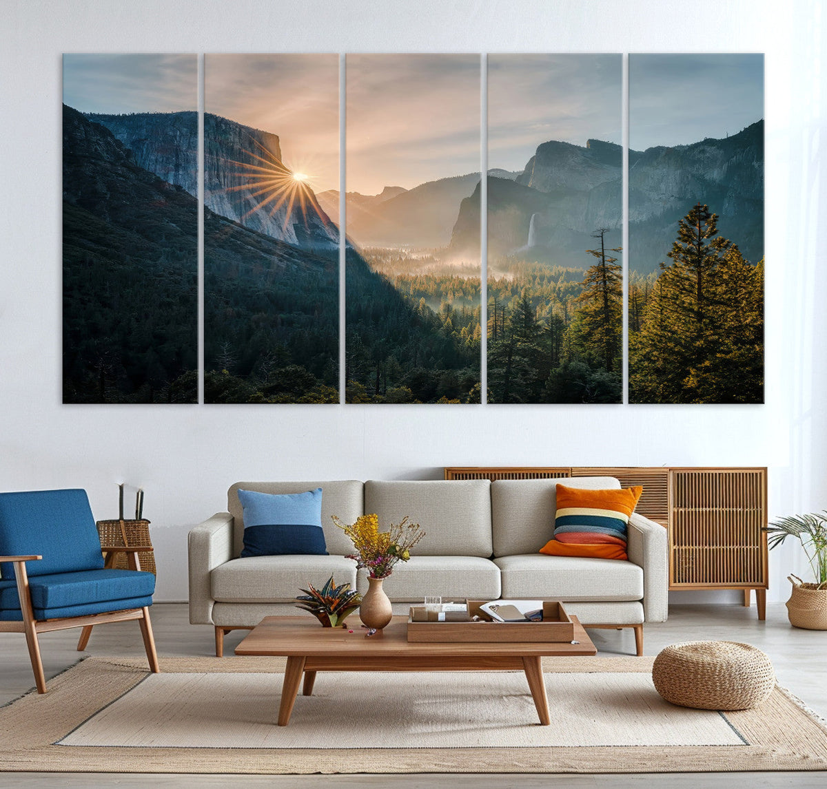 Yosemite Valley Wall Art Canvas Print, Framed Mountain Landscape National Park Art