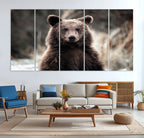 Brown Bear Wall Art Canvas Print, Framed Majestic Woodland Wildlife Cabin Art