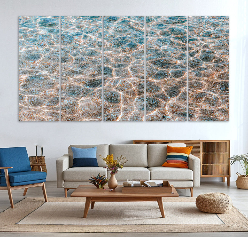 Clear Water Wall Art Canvas Print | Framed Sunlit Ocean Ripples