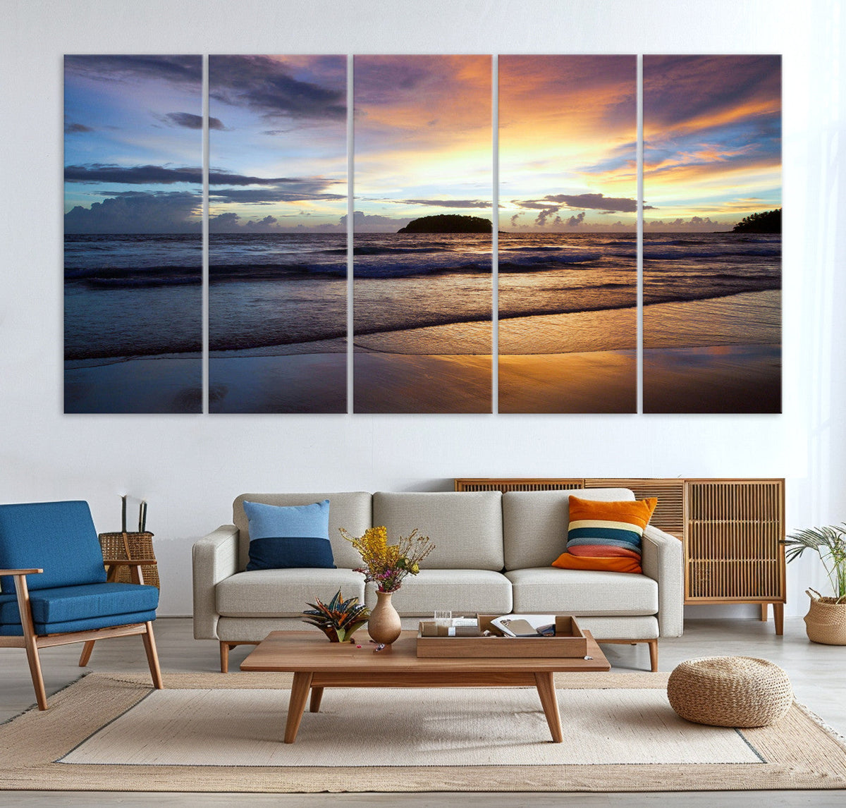 Beach Sunset Wall Art Canvas Print, Tropical Ocean Waves