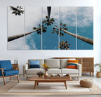 Tropical Palm Trees Wall Art Canvas Print, Framed California Sky Minimalist Nature