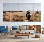 Western Wall Art Canvas Print, Framed Cowboy Cattle Drive Scene