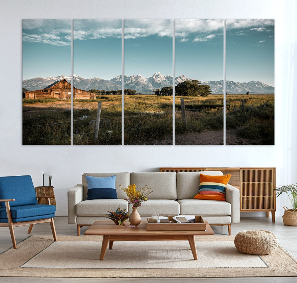 Rustic Farmhouse Wall Art Canvas Print, Teton Range Mormon Row Barn