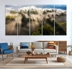 Tranquil Forest Scene Wall Art Canvas Print, Framed Moody Sunbeam Through Trees