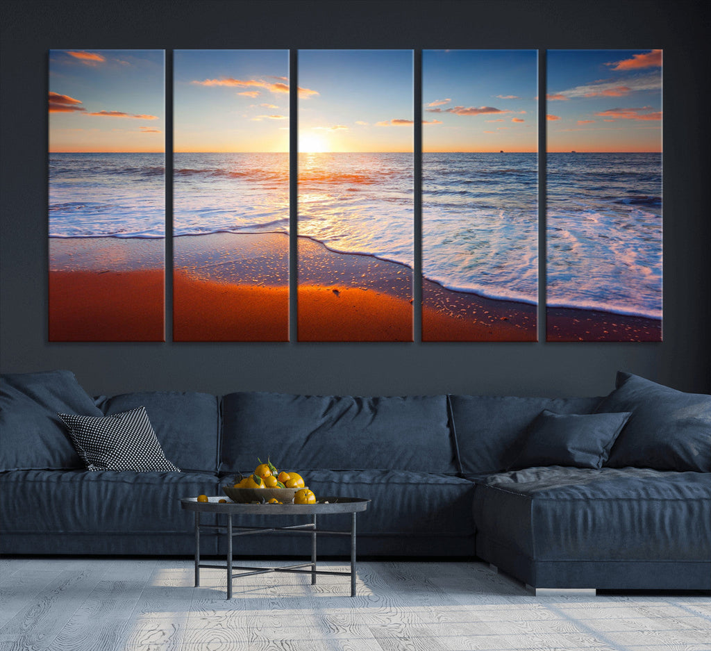Tropical Ocean Sunset Wall Art Canvas Print, Golden Beach Horizon, Coastal Island Decor