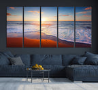 Tropical Ocean Sunset Wall Art Canvas Print, Golden Beach Horizon, Coastal Island Decor