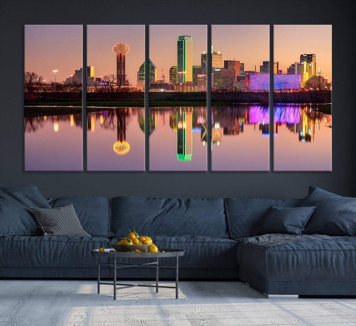 Colorful Dallas City Lights Night Skyline Wall Art Print
