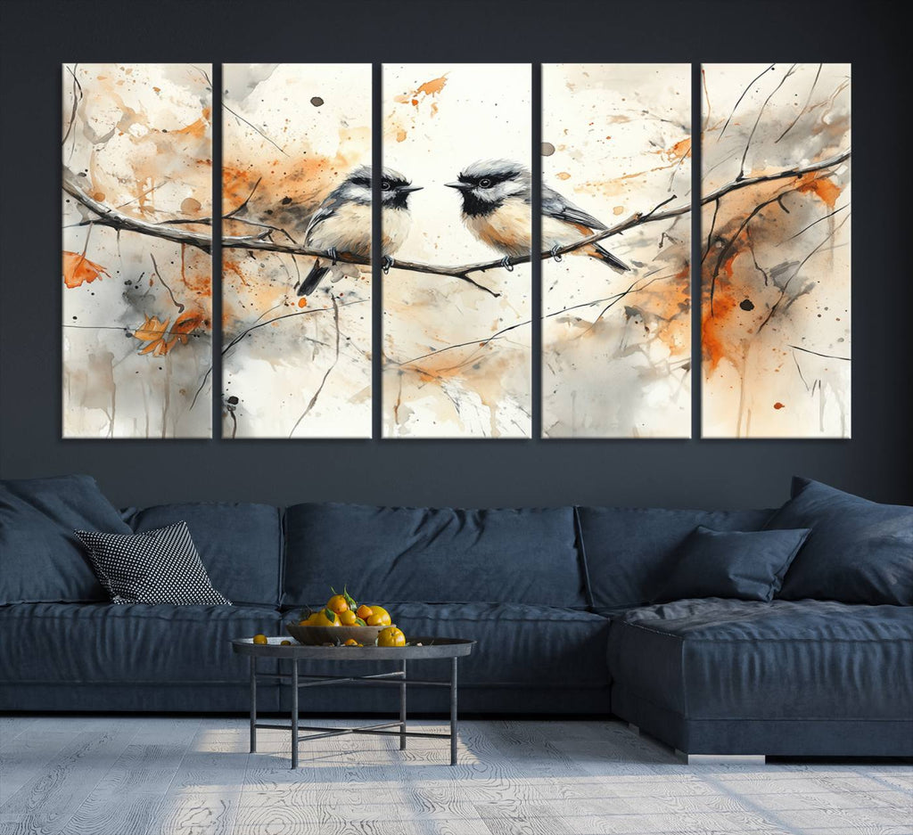 Beautiful Birds Wall Art | Framed Watercolor Branch Canvas
