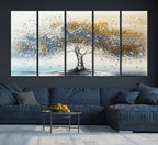 Silver Tree Wall Art | Framed Golden Leaves Canvas Artwork
