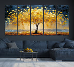 Golden Tree Wall Art | Framed Autumn Leaves Canvas Artwork
