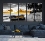 Yellow Rowboat Wall Art | Framed Tropical Shoreline Canvas