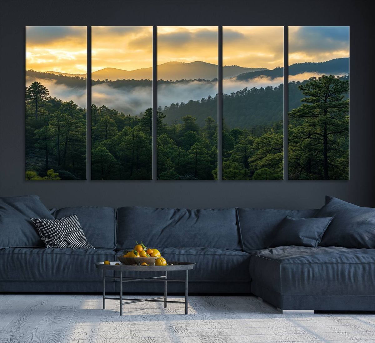 Mountain Sunrise Wall Art | Framed Pine Forest Canvas