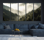 Misty Valley Wall Art Canvas Print | Foggy Forest and Pine Trees