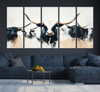 Texas Longhorn Wall Art Canvas Print | Majestic Horned Bull in Black and White