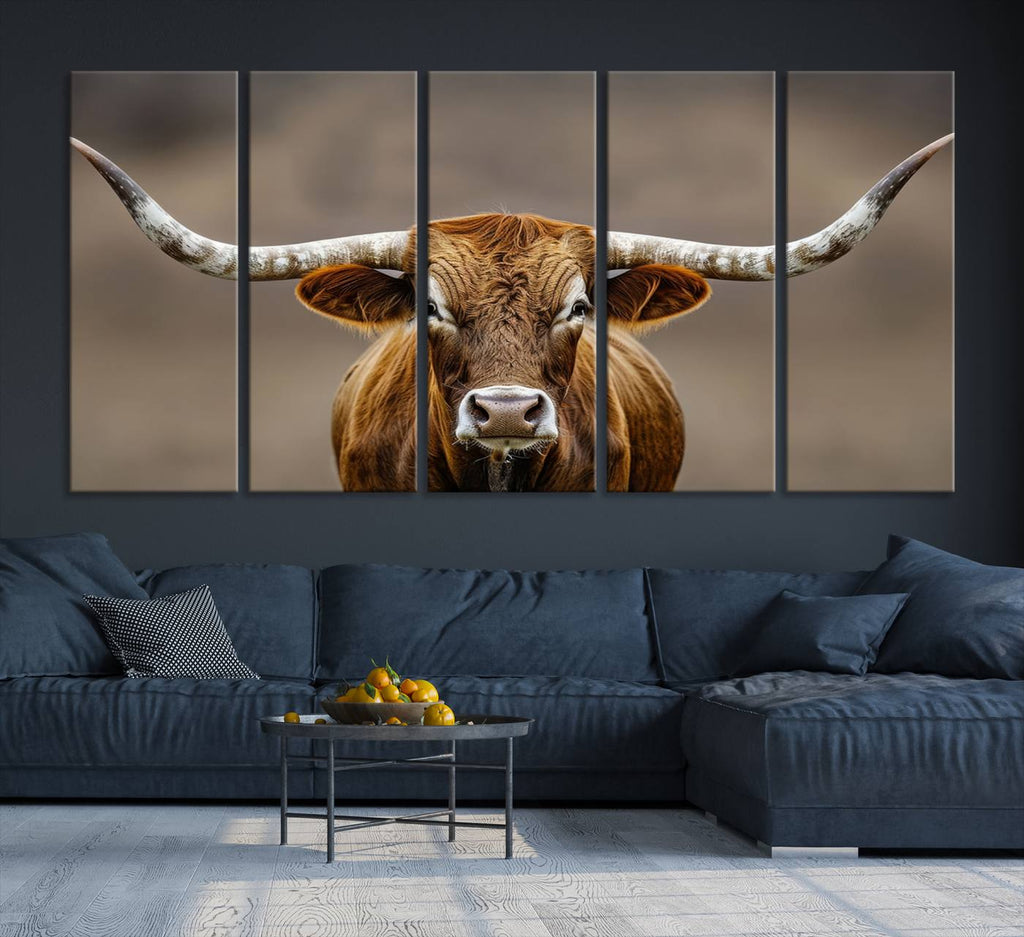 Texas Longhorn Wall Art Canvas Print | Rustic Brown Bull Western Decor