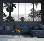 Palm Trees Wall Art Canvas Print, Framed Coastal Ocean Horizon Monochrome Art