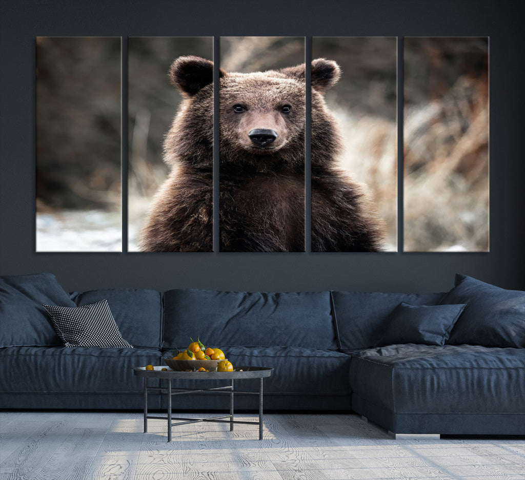 Brown Bear Wall Art Canvas Print, Framed Majestic Woodland Wildlife Cabin Art
