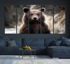 Brown Bear Wall Art Canvas Print, Framed Majestic Woodland Wildlife Cabin Art