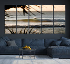 Sunset Surf Wall Art Canvas Print, Framed Golden Hour Waves Boho Beach Art