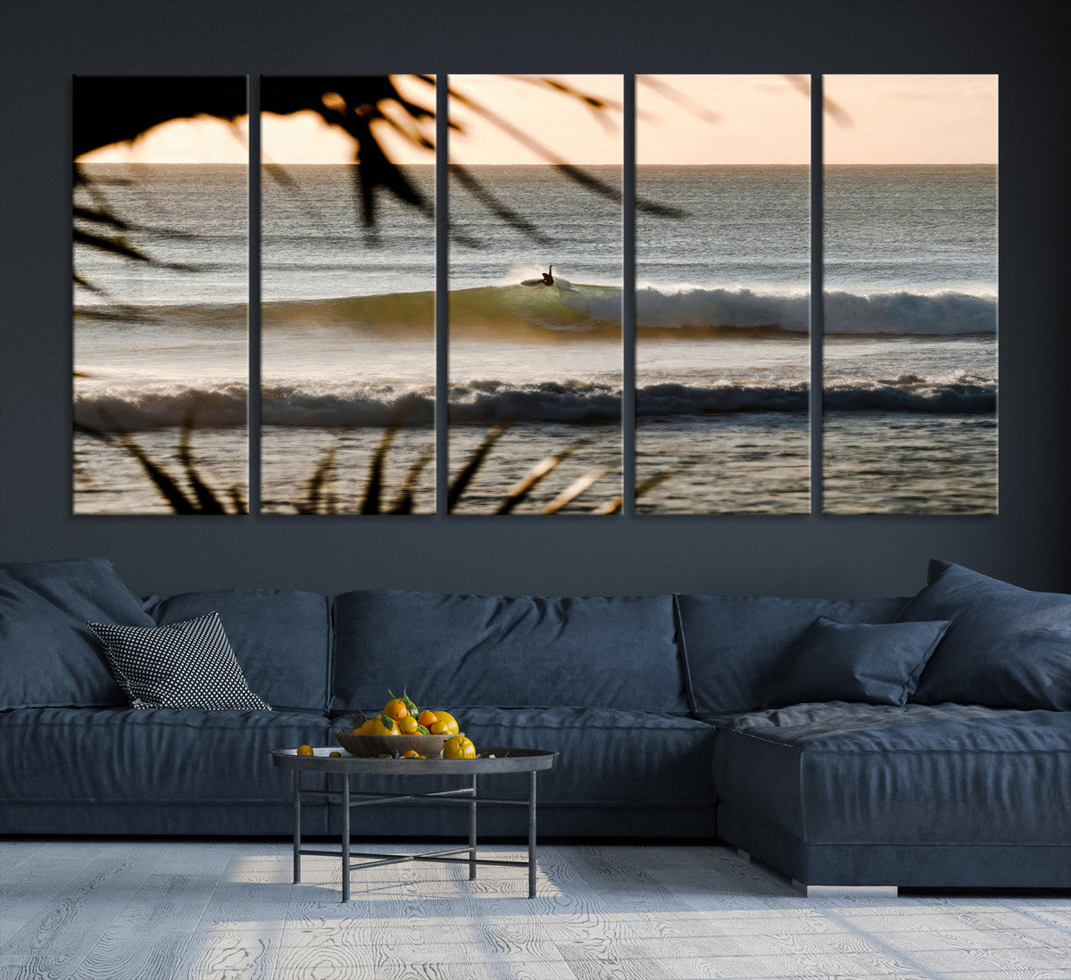 Sunset Surf Wall Art Canvas Print, Framed Golden Hour Waves Boho Beach Art