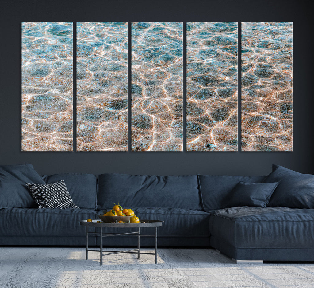 Clear Water Wall Art Canvas Print | Framed Sunlit Ocean Ripples