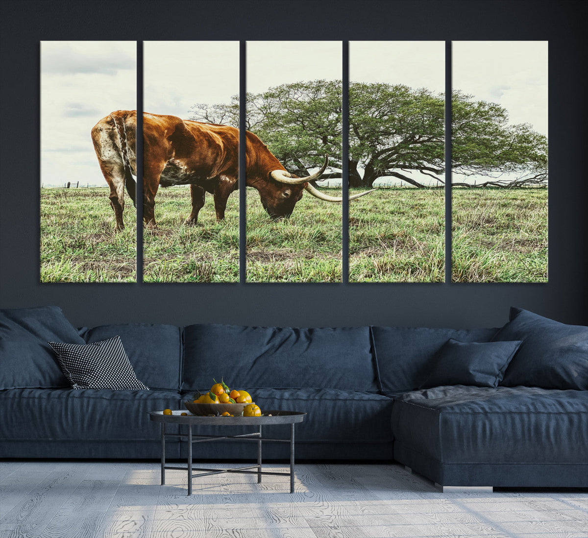 Texas Longhorn Wall Art Canvas Print, Rustic Western Ranch