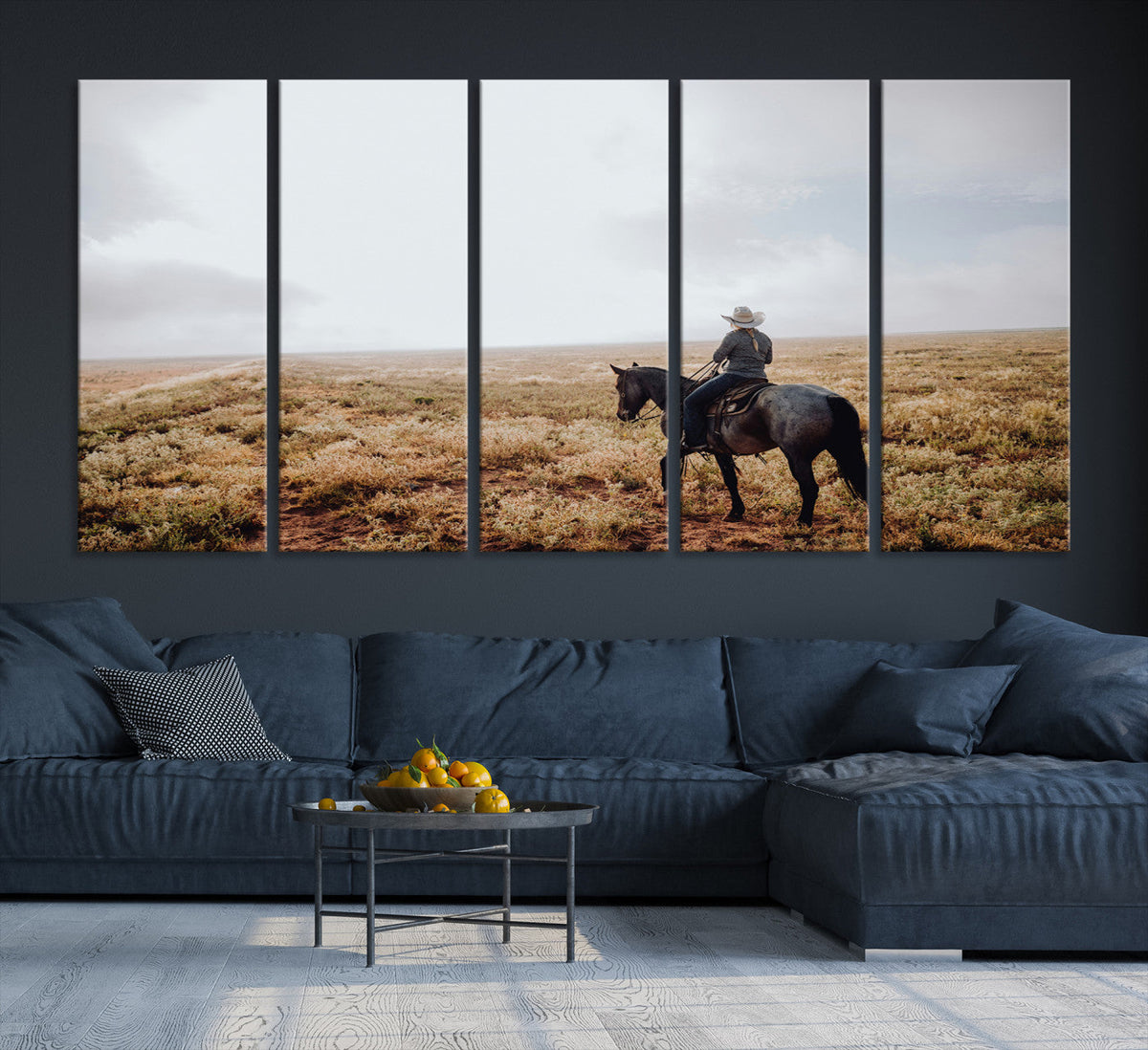 Cowboy Wall Art Canvas Print, Framed Western Rustic Ranch Scene